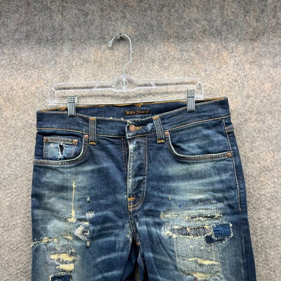 Nudie Jeans Mens 32x28 Patch Eddie II Tsuyoshi Limited Distressed Selvedge Blue - Picture 10 of 12